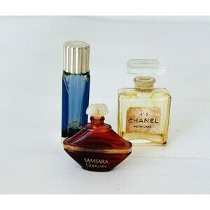 Vintage 3 MINI Chanel No 5 Worth Samsara Guerlain Perfume Bottles Glass Empty